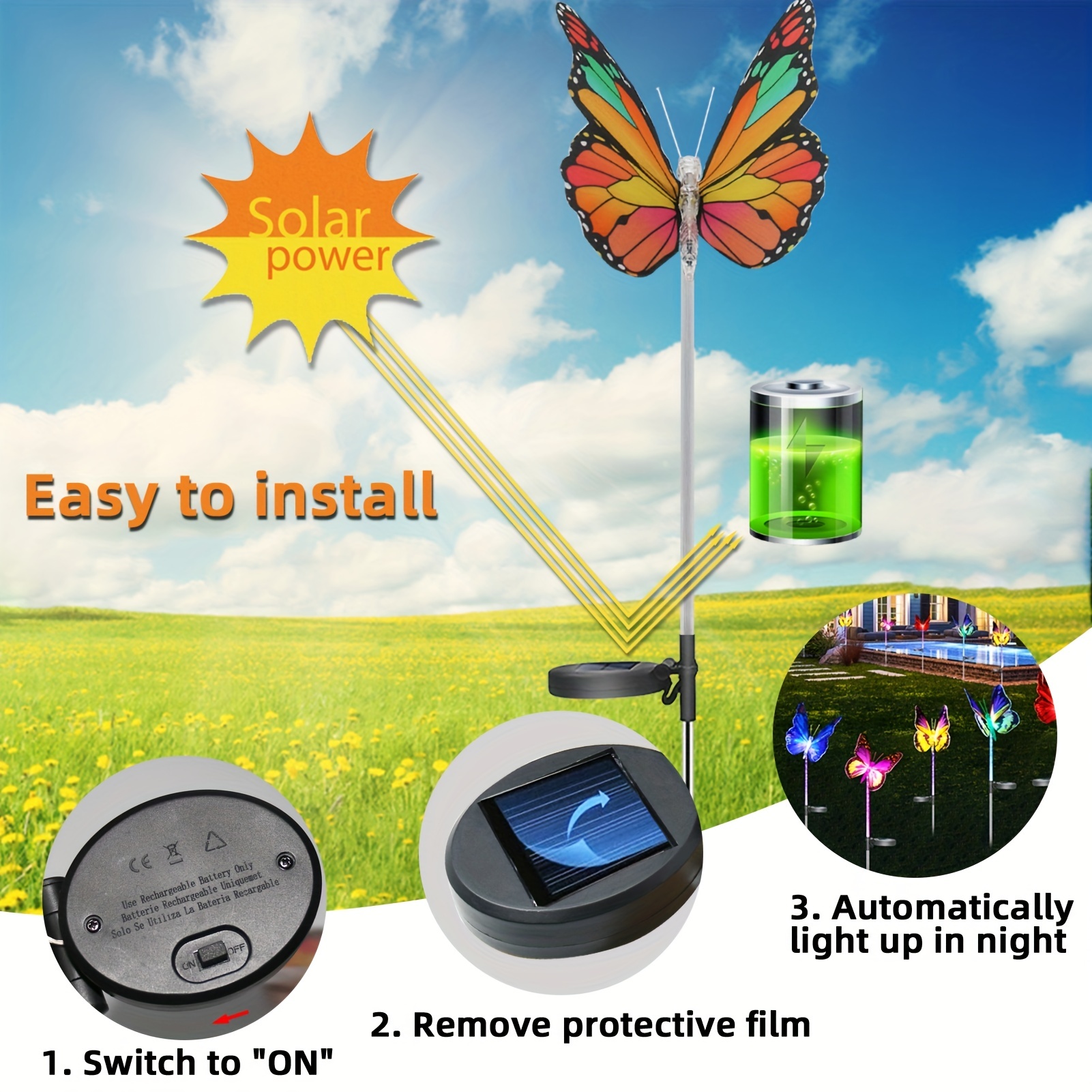 Outdoor Solar Garden Lights,3 Pack Solar Butterfly Decorative Lights, IP67 - 1