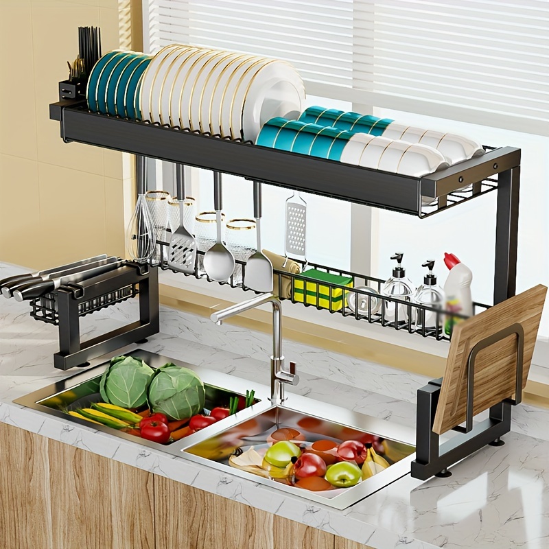 Over The Sink Dish Drying Rack, 2-tier Kitchen Dish Rack With Multiple  Baskets, Easy Installation, Kitchen Accessories,space-saving, Kitchen  Organization And Storage, Black - Temu