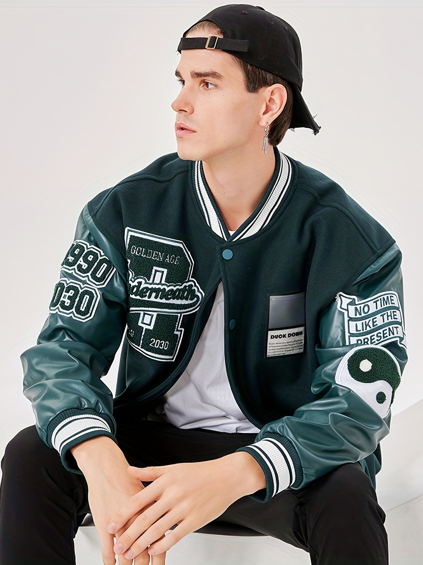 Men's Plus Size College Varsity Jacket, Letters Print Solid Vintage Baseball  Jacket, Casual Streetwear Coats With Pockets - Temu