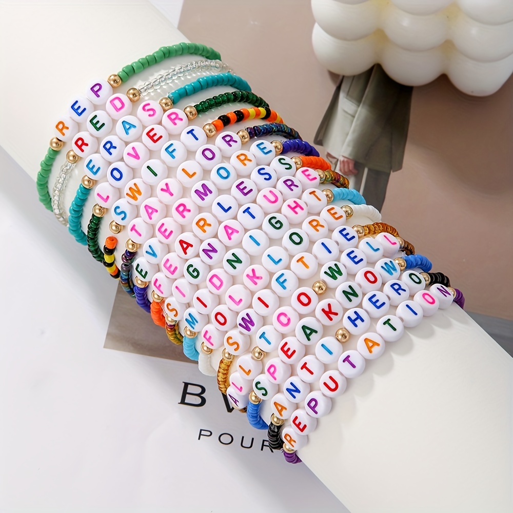 

16pcs Beads Plastic Bracelet, Cute Colorful Letters, Stackable Bangle, Suitable For Best Friends And Men's Gifts