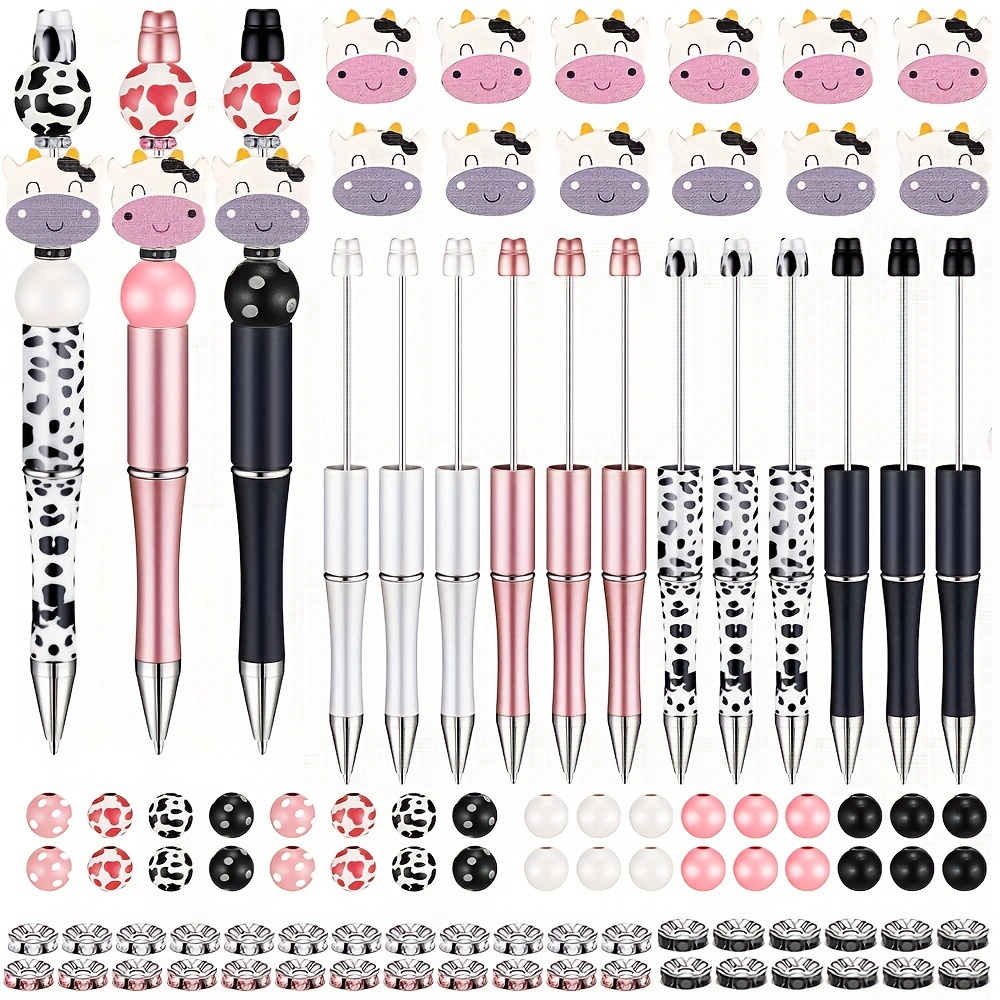 Plastic Beadable Pens Assorted Bead Pens Wood Beads Crystal - Temu