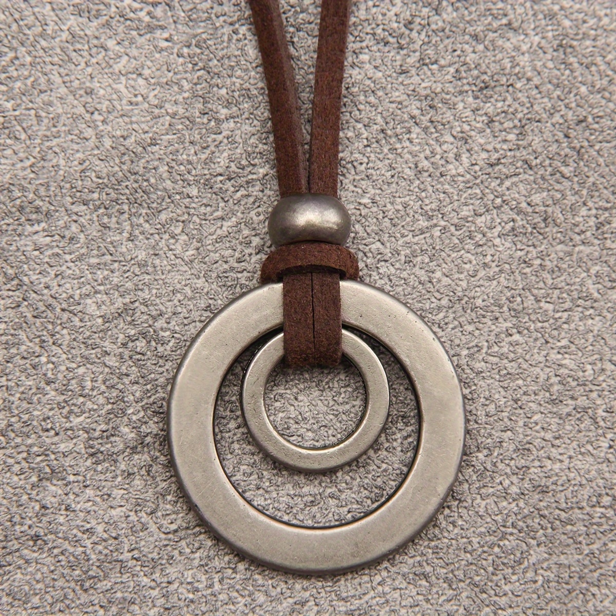 

1pc Retro Double Ring Alloy Pendant Necklace, Men's And Women's Adjustable Rope Necklace Jewelry