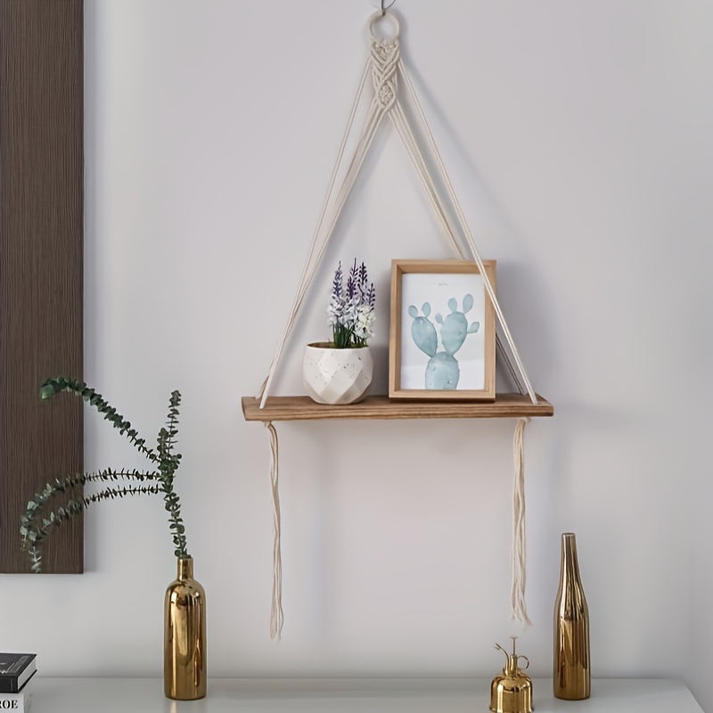 Boho Triangle Wooden Board Hanging Floating Shelf Wall - Temu