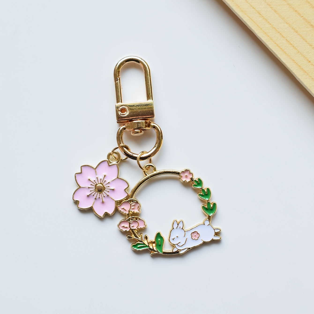 Lovely Pink Sakura Rabbit Cat Keychain, Cute Bag Pendant
