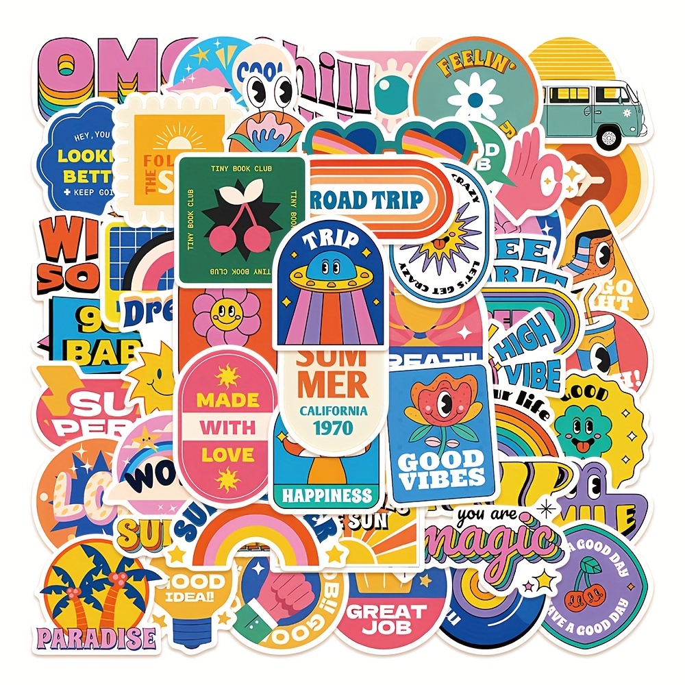 50 Hand-drawn Vintage Stickers For Phone Cases, Laptops, And Water Bottles - Decorative Decals