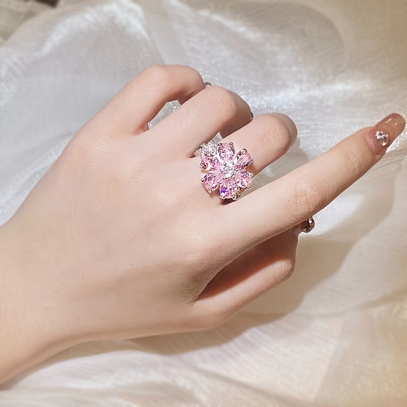 Women's ring, zircon sparkling diamond ring with beautiful romantic jewelry  gift,Zirconia Decorative Flower Ring