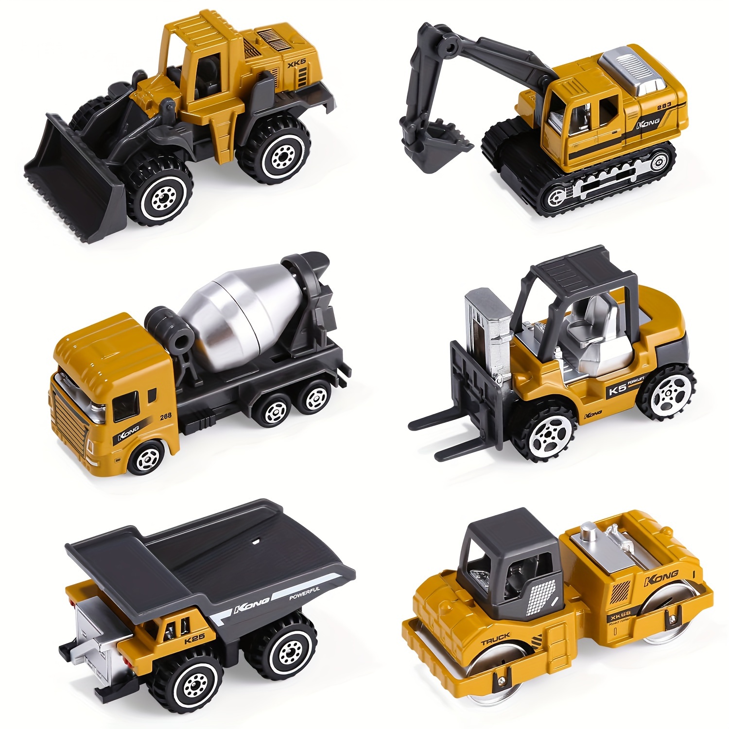

6pcs Construction Site Vehicles Metal Plastic Excavator, Small Mini Engineering Vehicle Models Set
