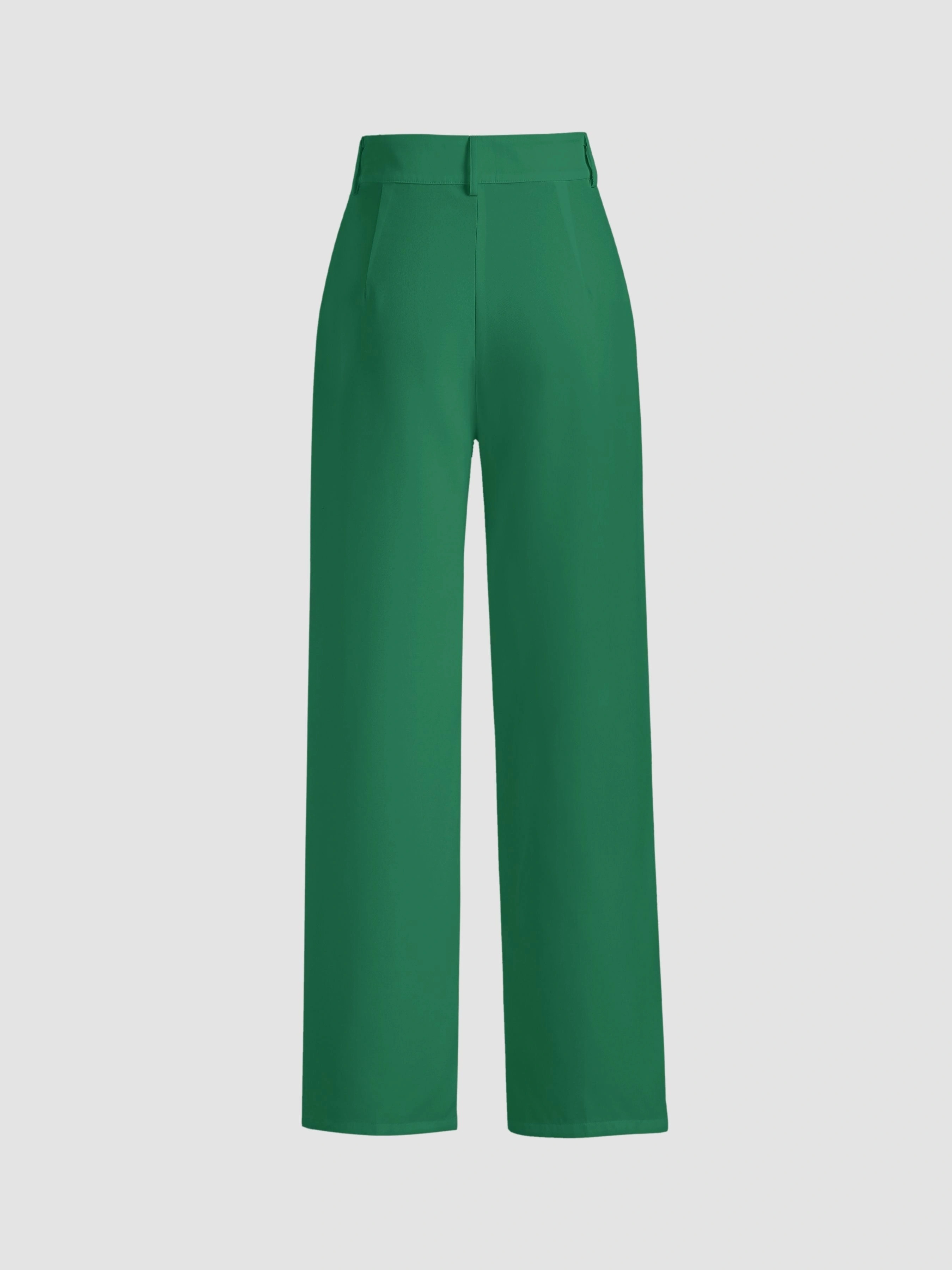 Dark Green Solid High Waist Women's Suit Pants 