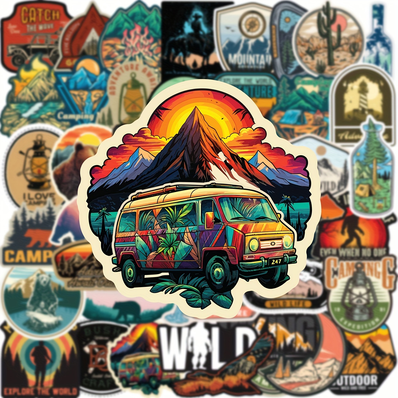 Sand Camping Stickers Pack, Waterproof Travel Wildlife Stickers For Water  Bottle Laptop Cup Car, Wilderness Nature Stickers - Temu
