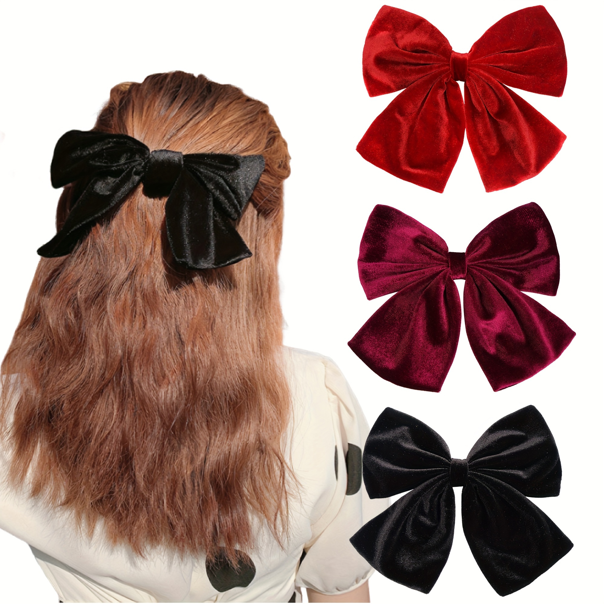  8 lazos grandes de terciopelo para el cabello para mujeres y  niñas, lazos en capas de 8 pulgadas, pasador para el cabello, lazos largos  de terciopelo para el cabello, accesorios para