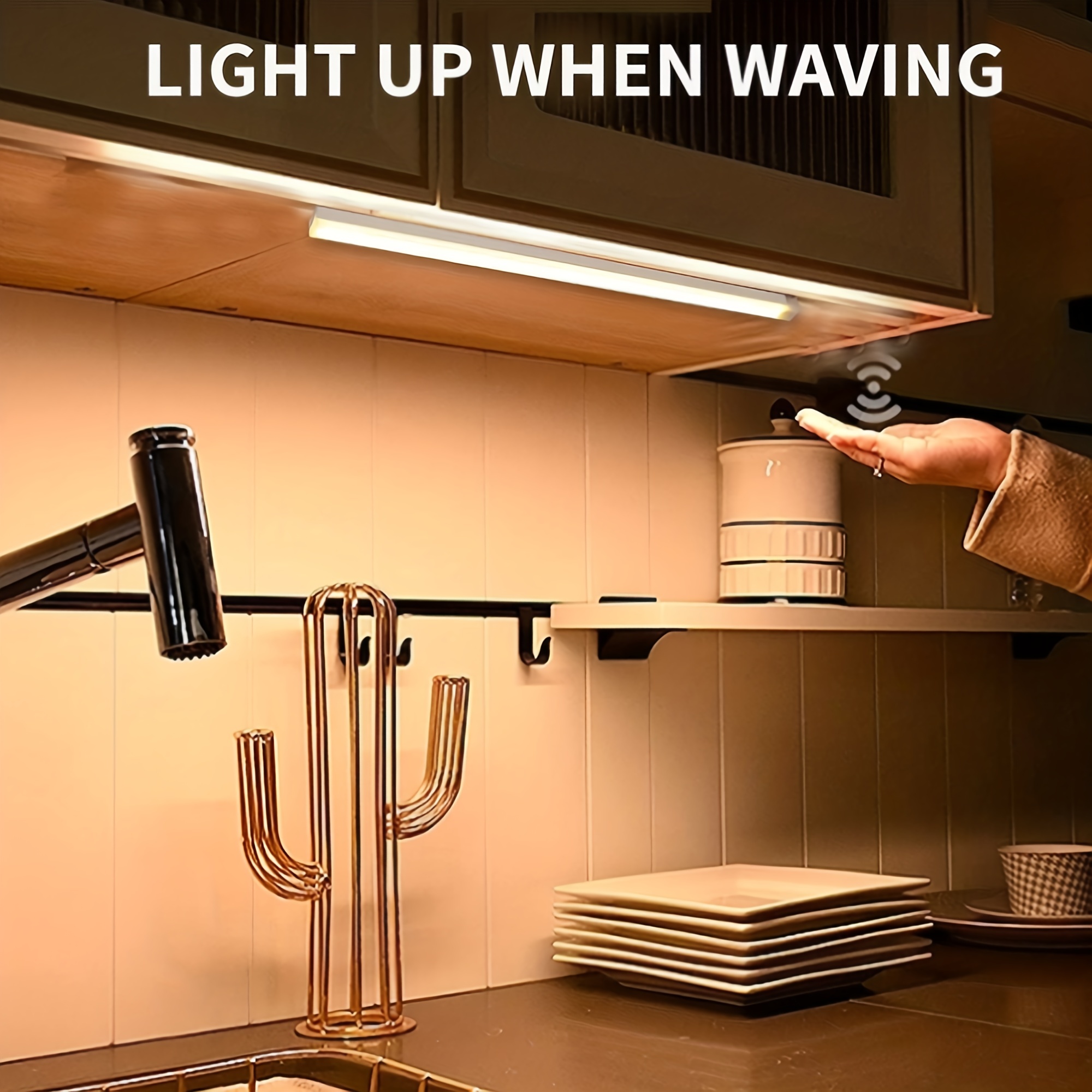 Iluminación LED con sensor de movimiento para debajo del gabinete, barra de  luz LED USB de 17 pulgadas, luz nocturna para cocina, armario, armario