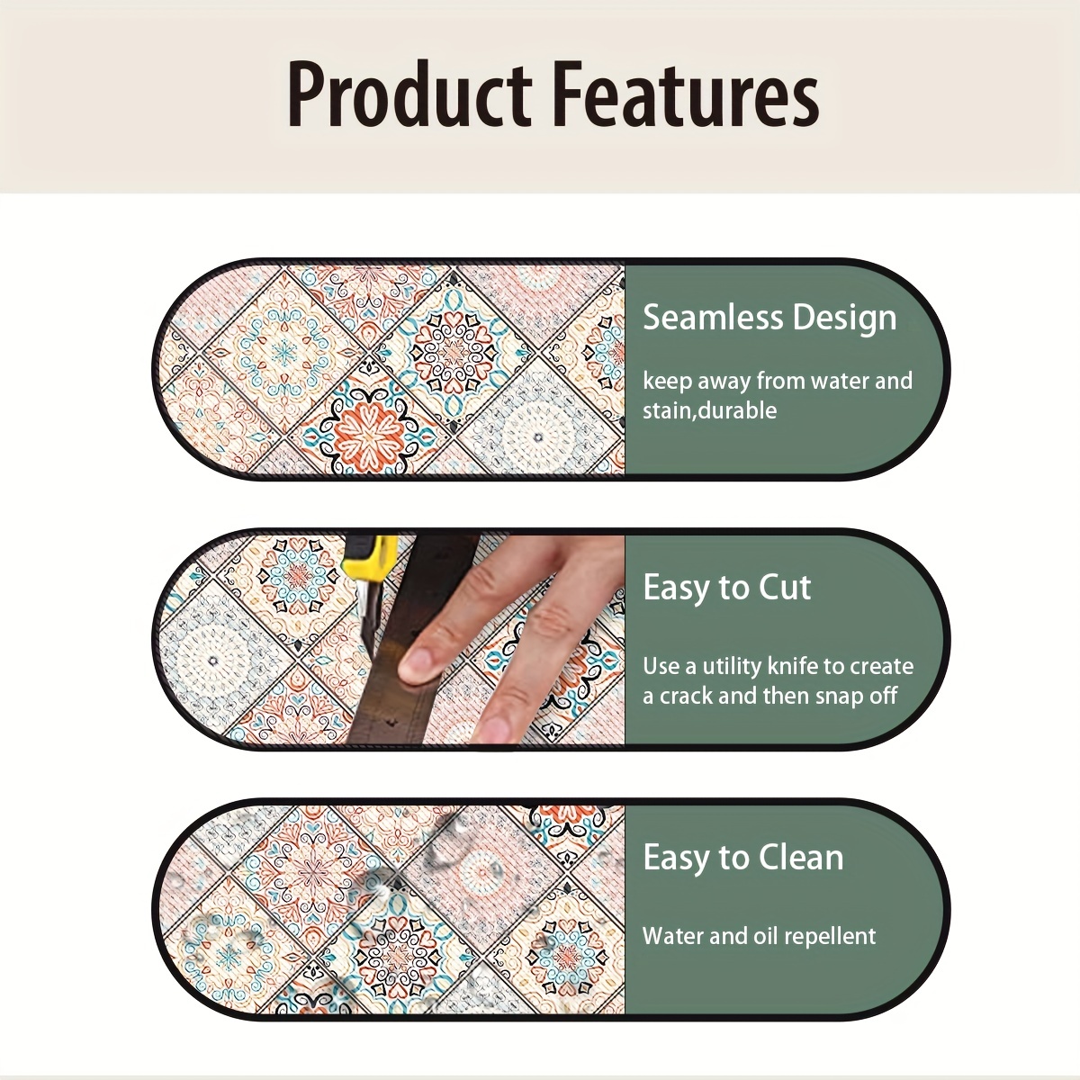 Moroccan Pattern, Twill Non-slip Kitchen Bathroom Floor Stickers