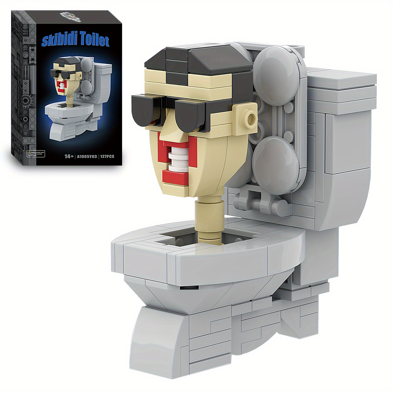 The Skibidi Toilet Action Figure Building Block Kit, Skibidi Toilet Man  Wearing Sunglasses VS Titan Cameraman,Speakerman - Horror Game Model Toys