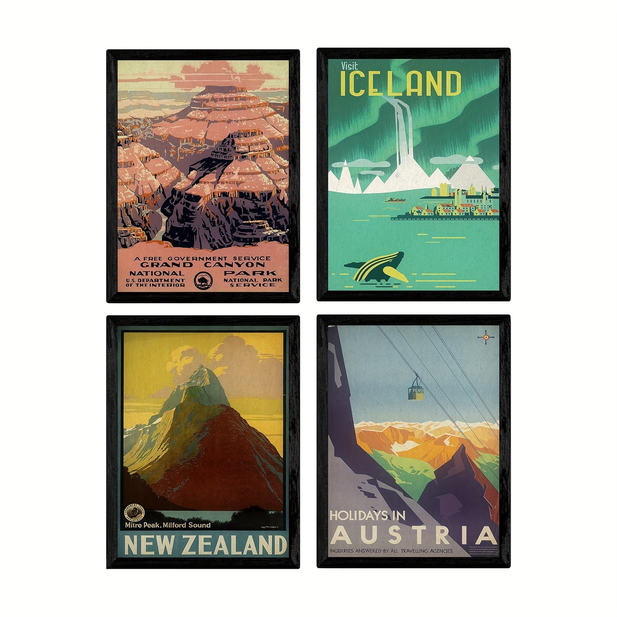 ポスター ヴィンテージ ポスター 4 枚、広告の世界の山と川の 4 つの