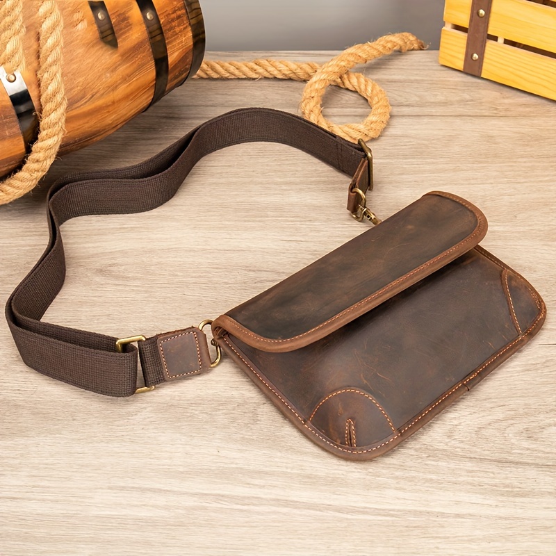 1pc Men's Scratch Print Crossbody Shoulder Bag, Multifunctional Vintage Genuine Leather Satchel Bag