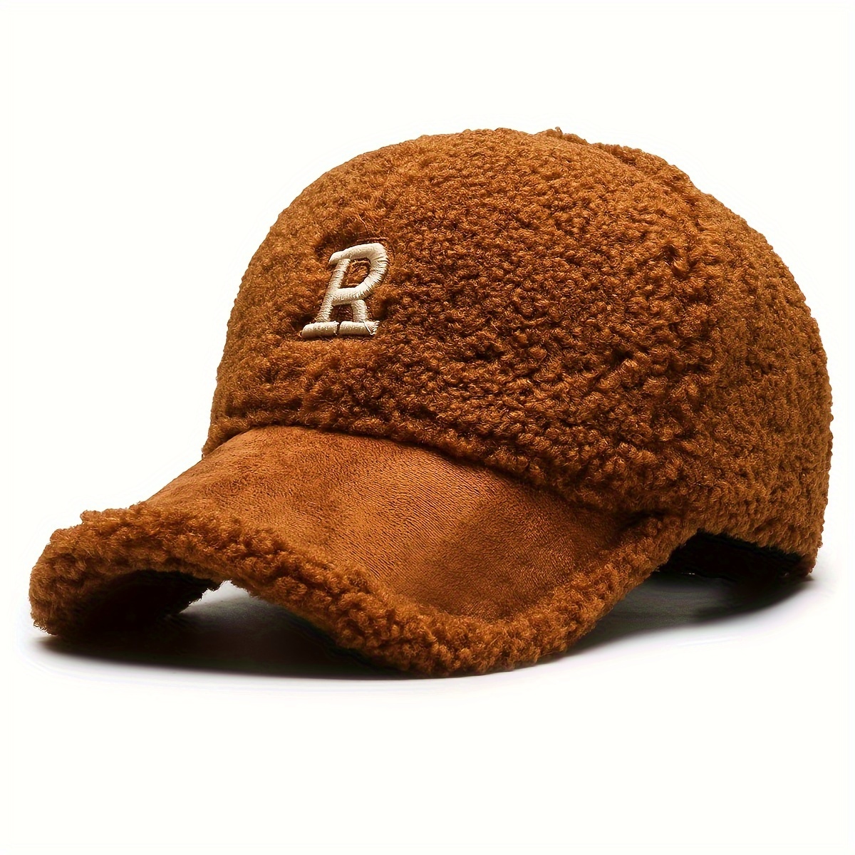 Classic Faux Fur Baseball Letter R Embroidery Warm Plush Dad Hat Breathable  Adjustable Winter Sun Hats For Women Outdoor - Temu