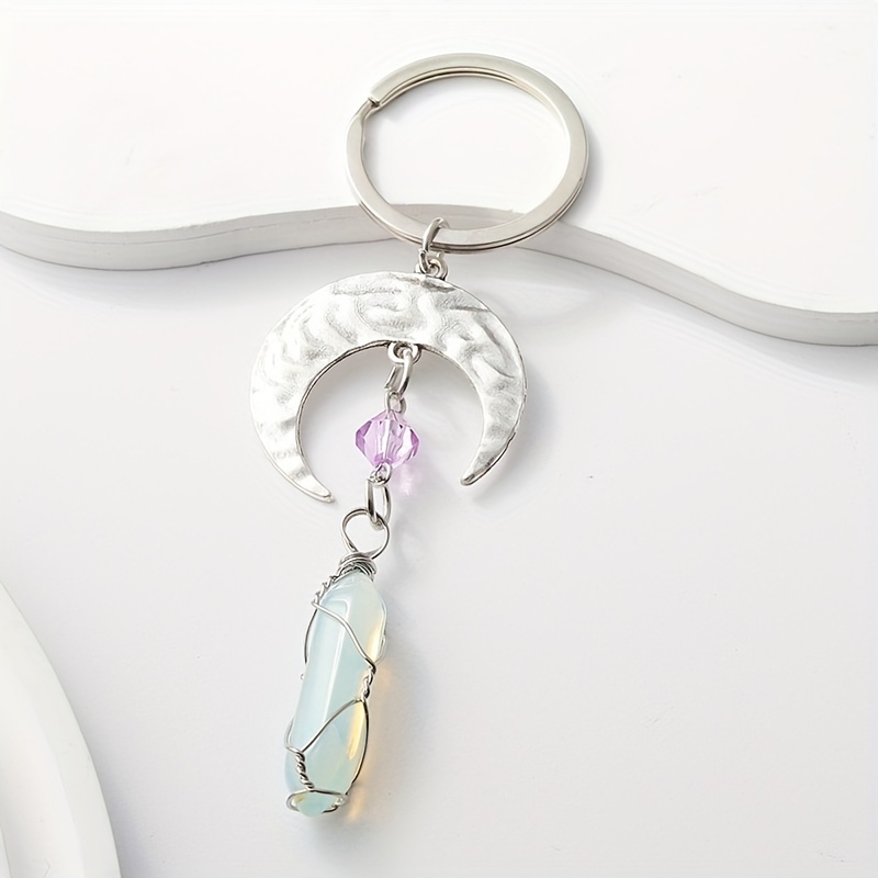 Crystal and Metal Moon Keychain Crescent Pendant Moon Crystal Bag, Purse Key Ring Pendant Accessories Decoration,Temu