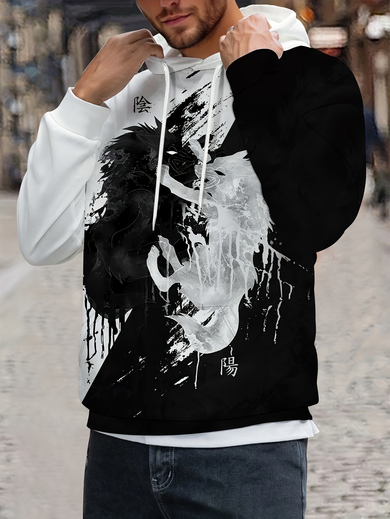 Black printed hoodie online mens