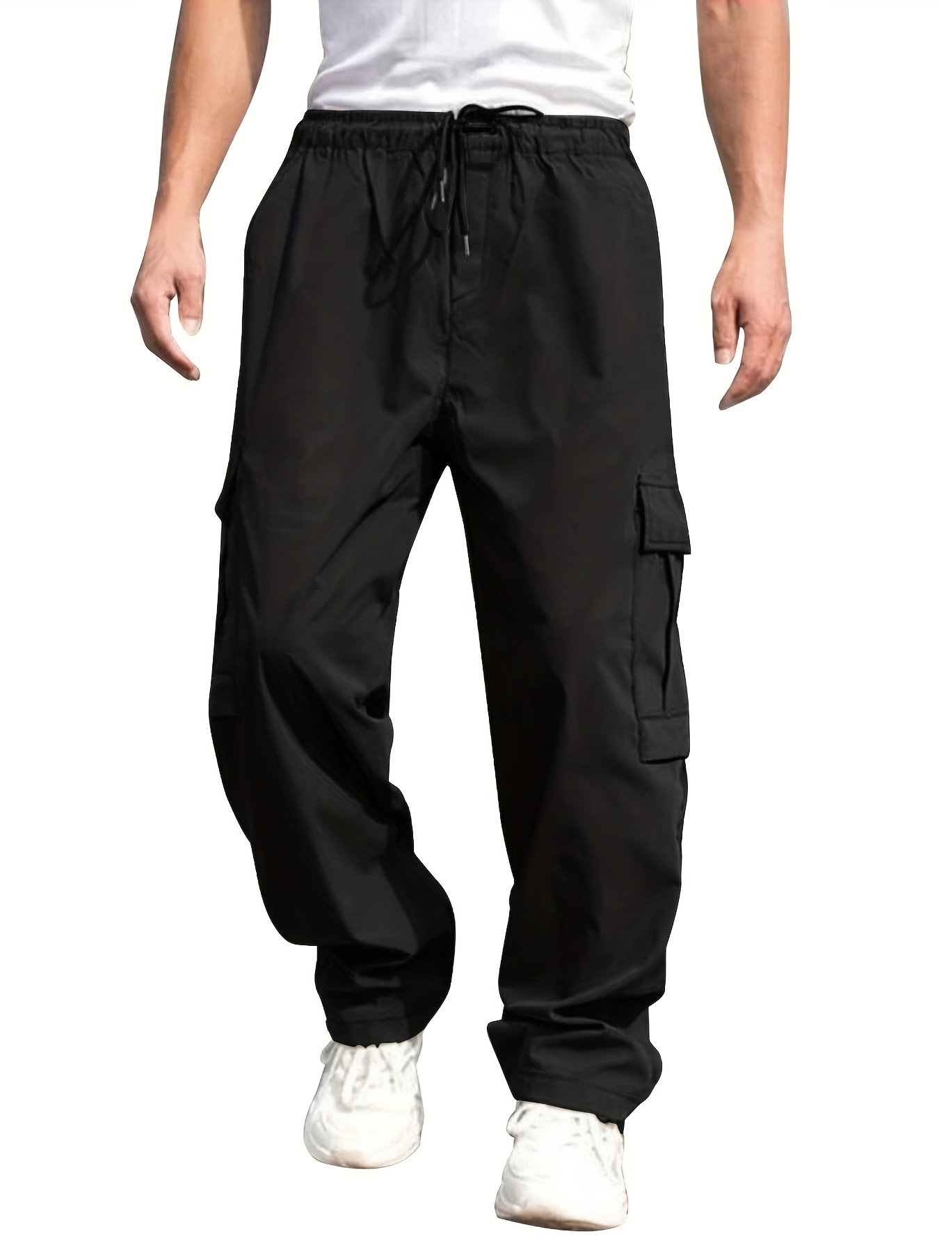 Loose Drawstring Side Pocket Sweatpants Contrast Color High - Temu