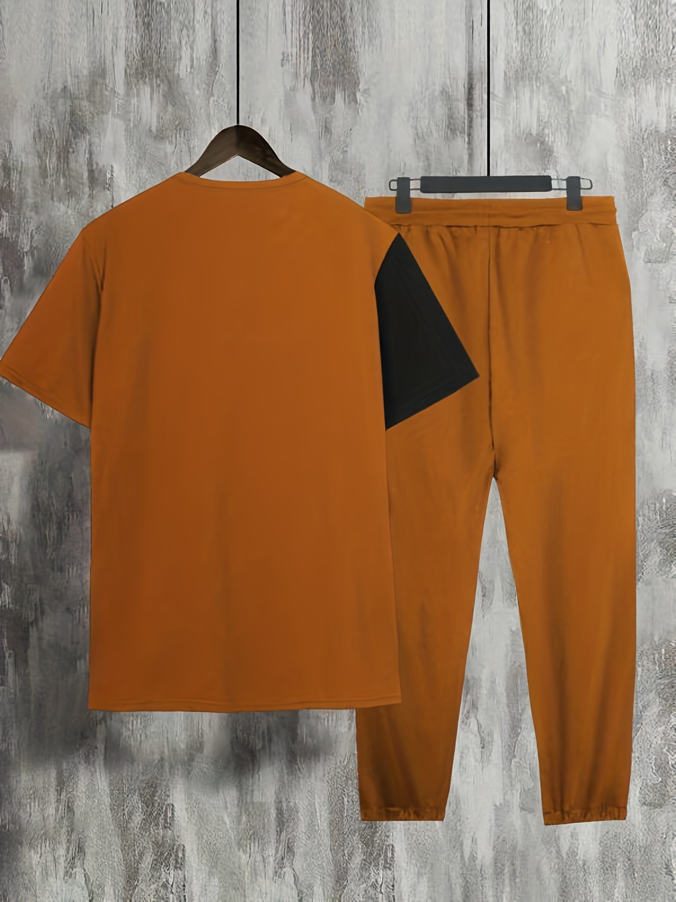 Plus Size Men's Contrast Color T shirt Pants Set - Temu