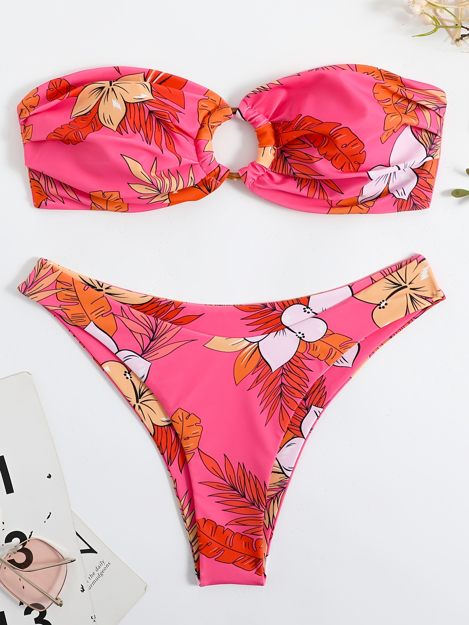 ZAFUL Women's Floral Print Bandeau Bikini Set High Cut Strapless Knot Front  Swimsuit Sexy Bathing Suit : : Clothing, Shoes & Accessories