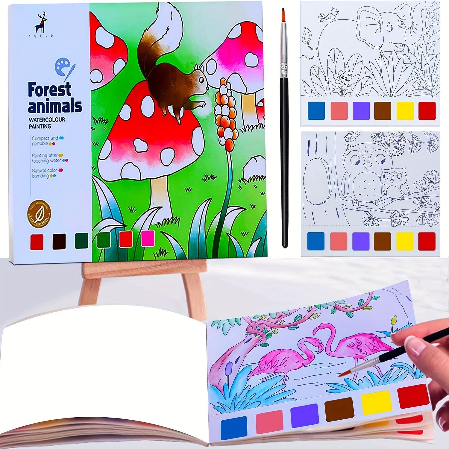 Pocket Watercolor Painting Book Toddlers Coloring Books with 2