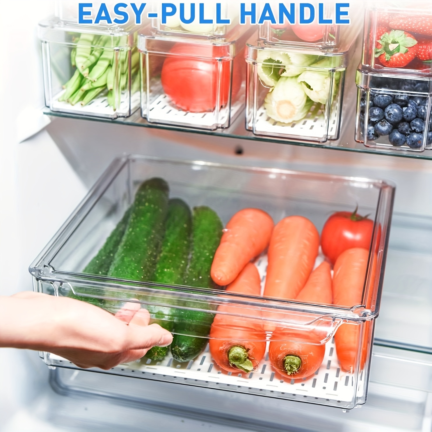 Refrigerator storage Organizer large-capacity Bins handle Stackable fruit  vegetable Drawer storage box kitchen Freezer container
