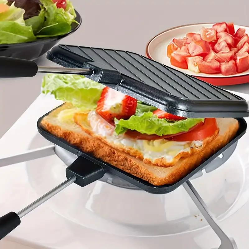 Toasted Sandwich Maker, Sandwich Double Sided Frying Pan, Tortillas,  Sandwich With Handles Nonstick Grill Pan, Griddle Pan For Breakfast,  Kitchenware, Cookware - Temu