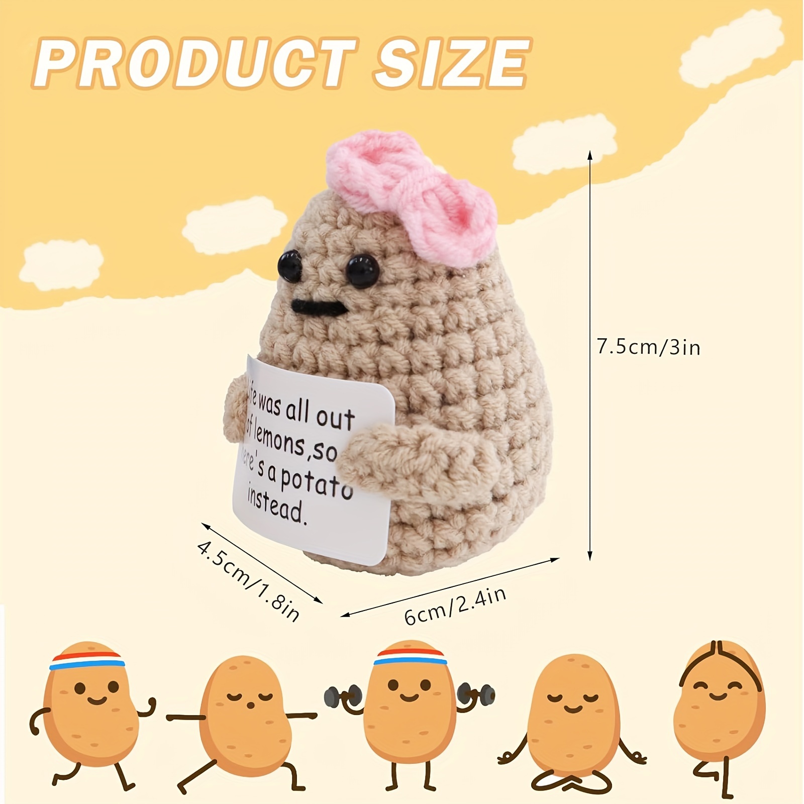Funny Positive Potato Cute Wool Knitting Doll With Positive - Temu