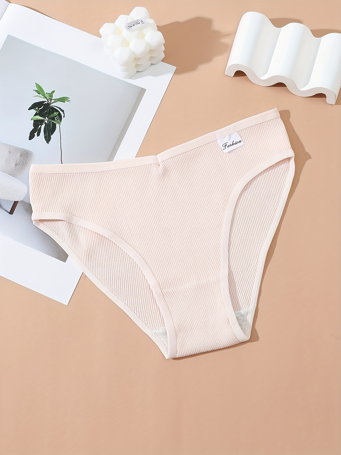 Solid Ribbed Briefs Comfy Seamless Panties Women's - Temu