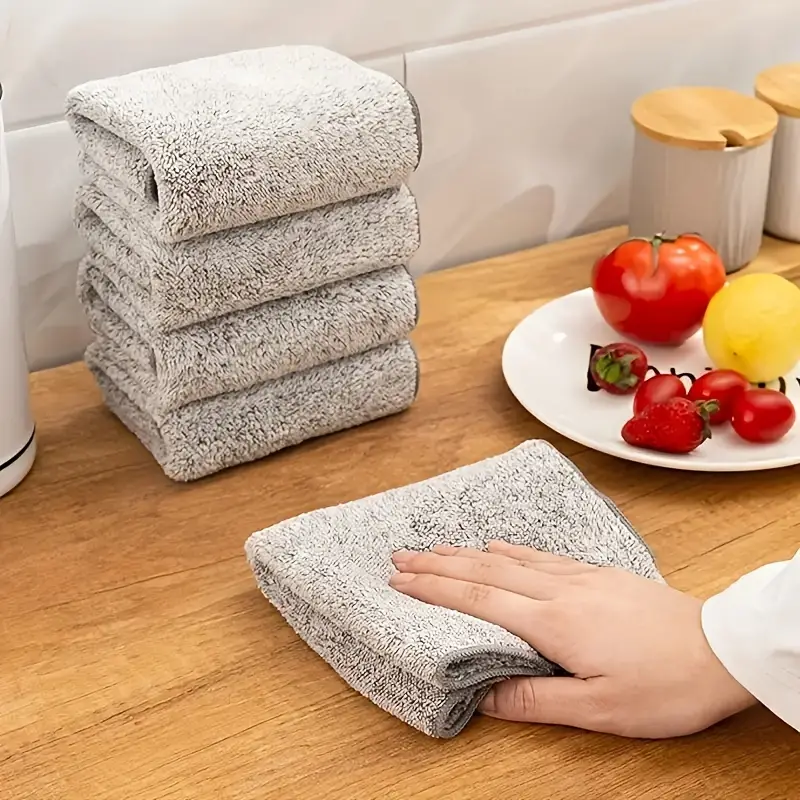 2/4 pcs, Super Absorbent Bamboo Cloth Towel Set - Microfiber Dish Towels  for Cleaning and Drying - Solid Color Square Towels, Durable - Essential Cle