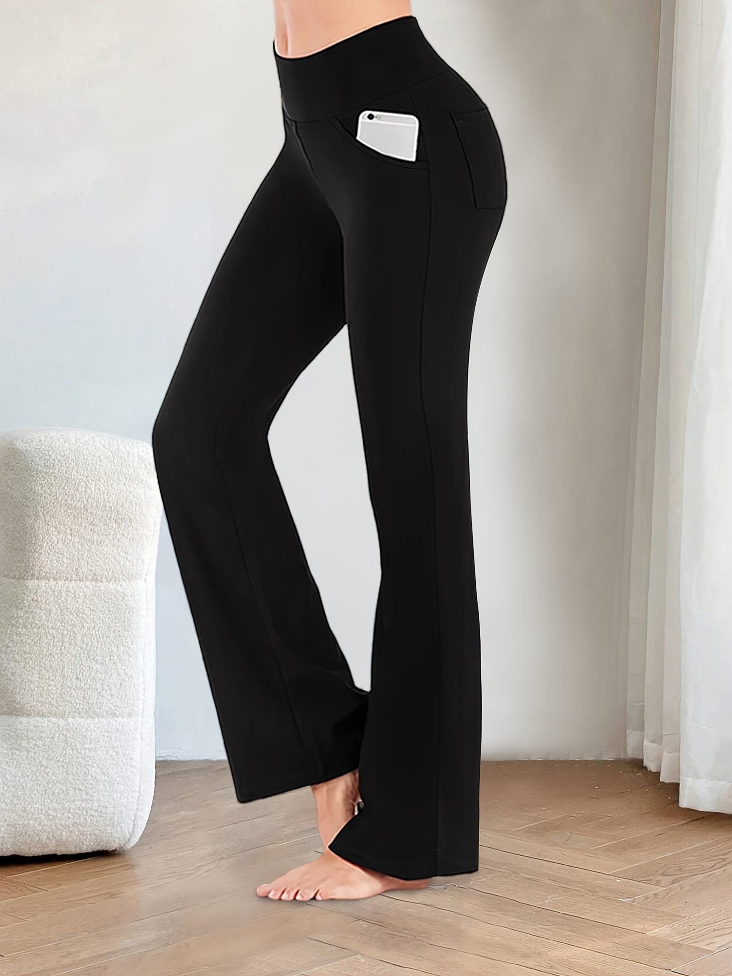 Women's Flared Casual Yoga Pants Wide Leg Solid Color - Temu