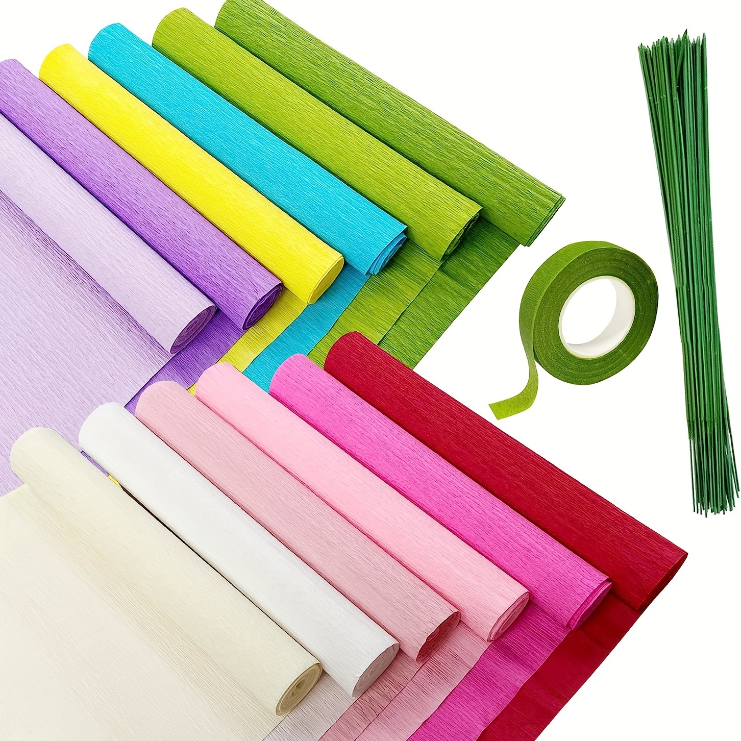 Fairnull Crepe Paper Sheets Rolls Crepe Paper Streamer 103 Pcs Floral  Arrangement Kit Green Floral Tape Floral Wire Stems Wire Cutter for Wreath  Flower Making Supplies(Purple Blue) 