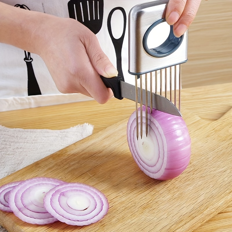 Handy Stainless Steel Onion Holder Tomato Slicer Vegetable Cutter