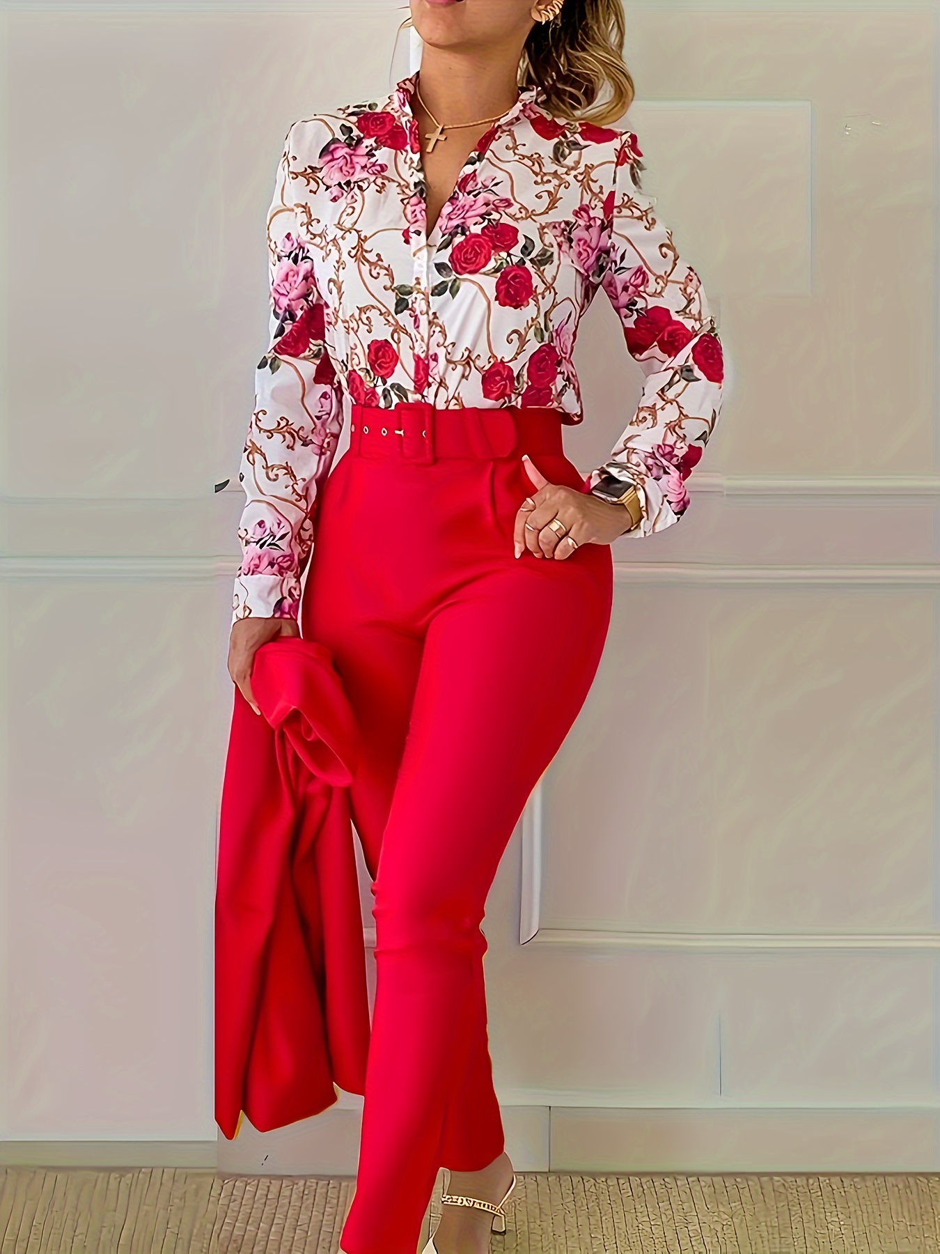 High Quality Piece Blouse Shirt Sets Women Outfit Terno Two Wide High Mid  Sleeve Leg For And Print Pants K&wm Formal Pant Plus Floral Elgant Falle