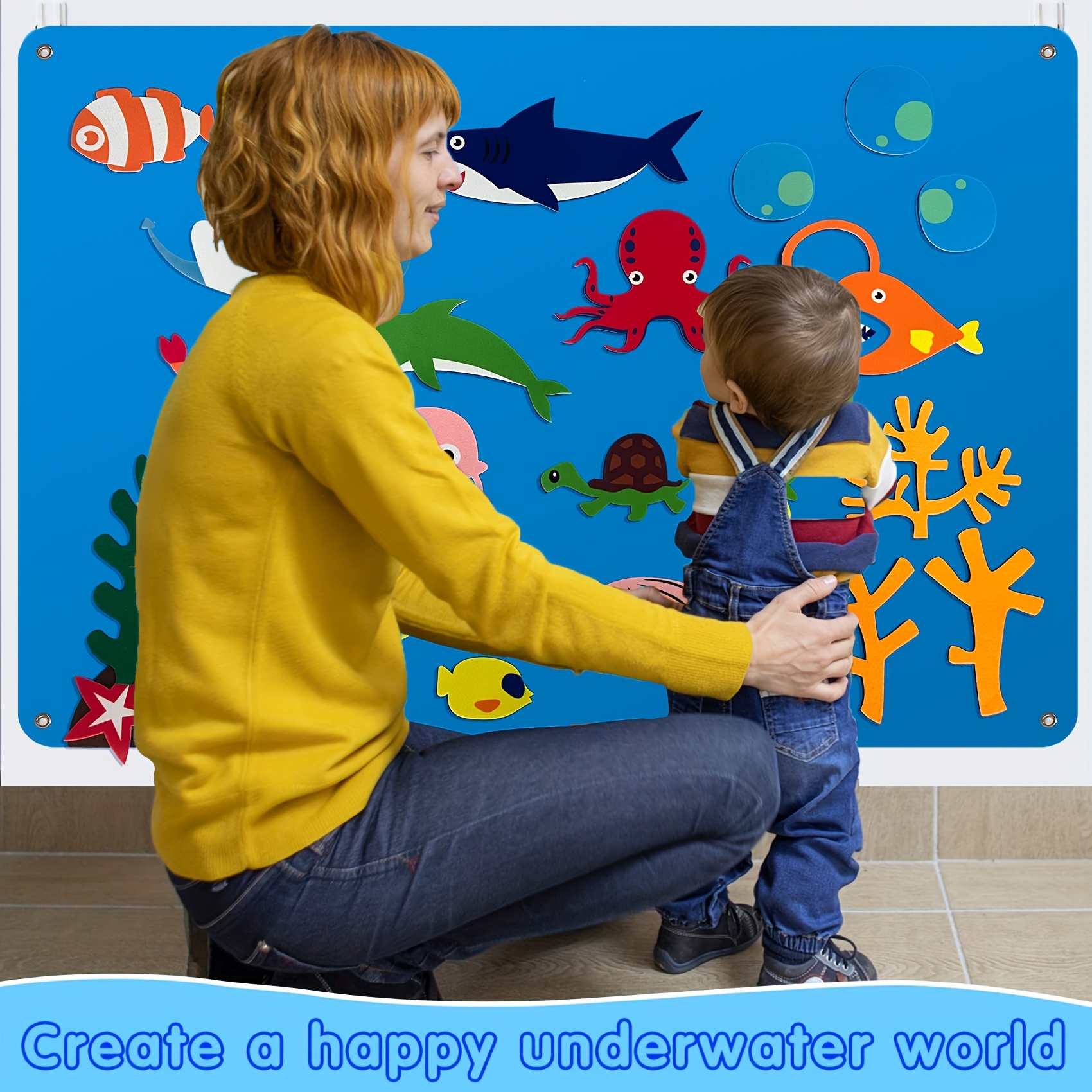 Montessori Baby Busy Felt Board with Hooks for Boys Girls Wall Activity Toy World, Size: As described, Blue