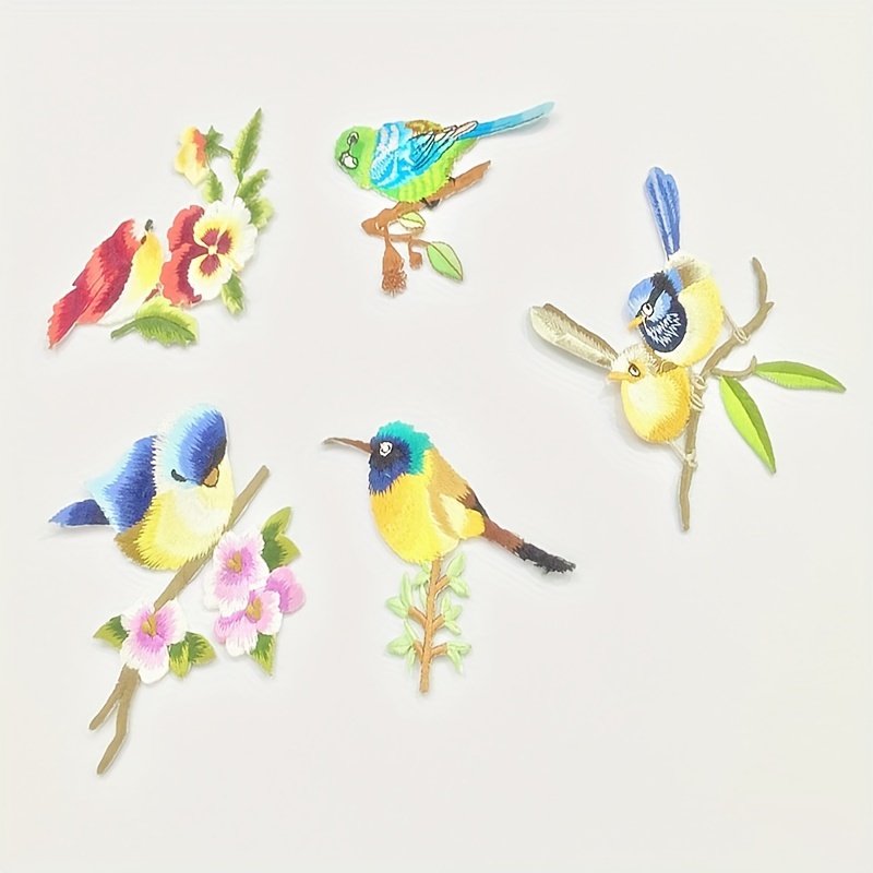 Embroidered Patch Bird Floral Applique Sew On Patches For Jackets