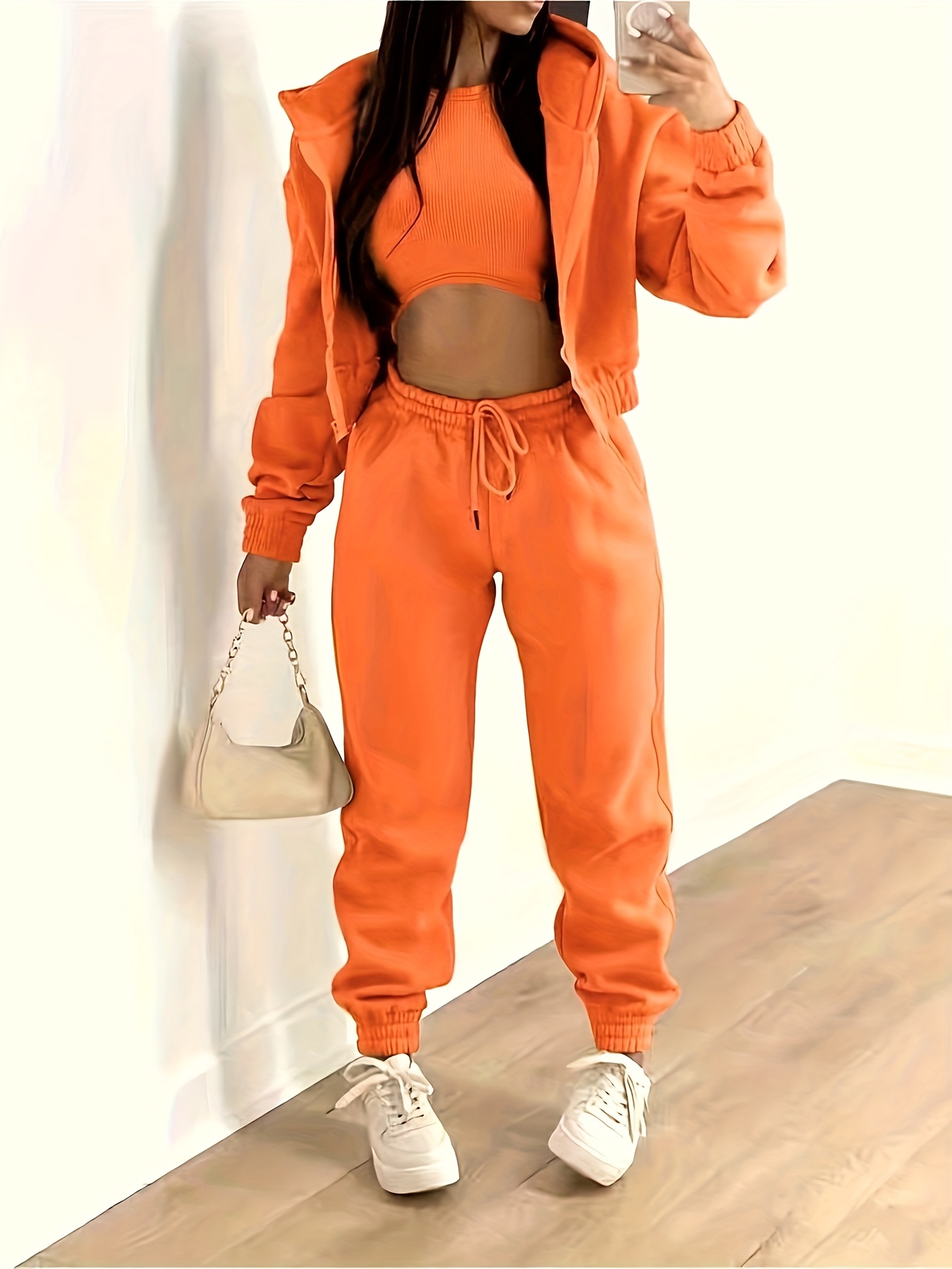 Casual 3pc Set Hooded Jacket, Tank Top, Jogger Pants