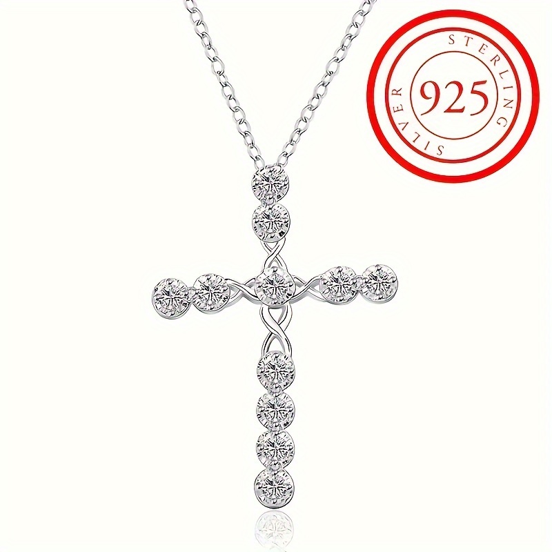 

925 Sterling Silver Ladies Shine Classic Cross Pendant Necklace Unique Creative Exquisite Holiday Style Elegant Temperament Versatile Clavicle Chain Gifts For Women
