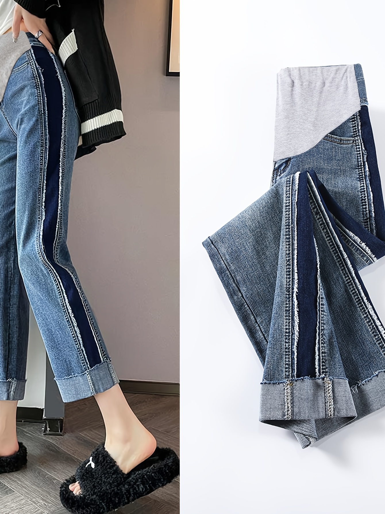 Women's Maternity Denim Pants Solid Vintage Style Jeans Highly Stretchy  Pants For Pregnant Women