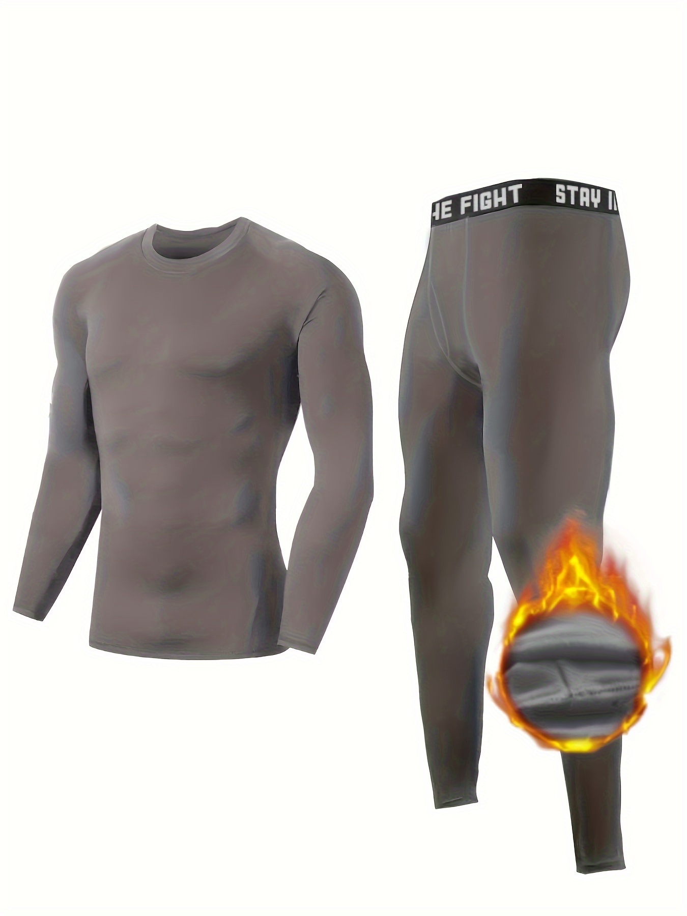 Thermal Underwear Set For Ski, Men's Base Layer Set For Cycling Hiking  Basketball, Long Sleeve Crew Neck Tops & Pants