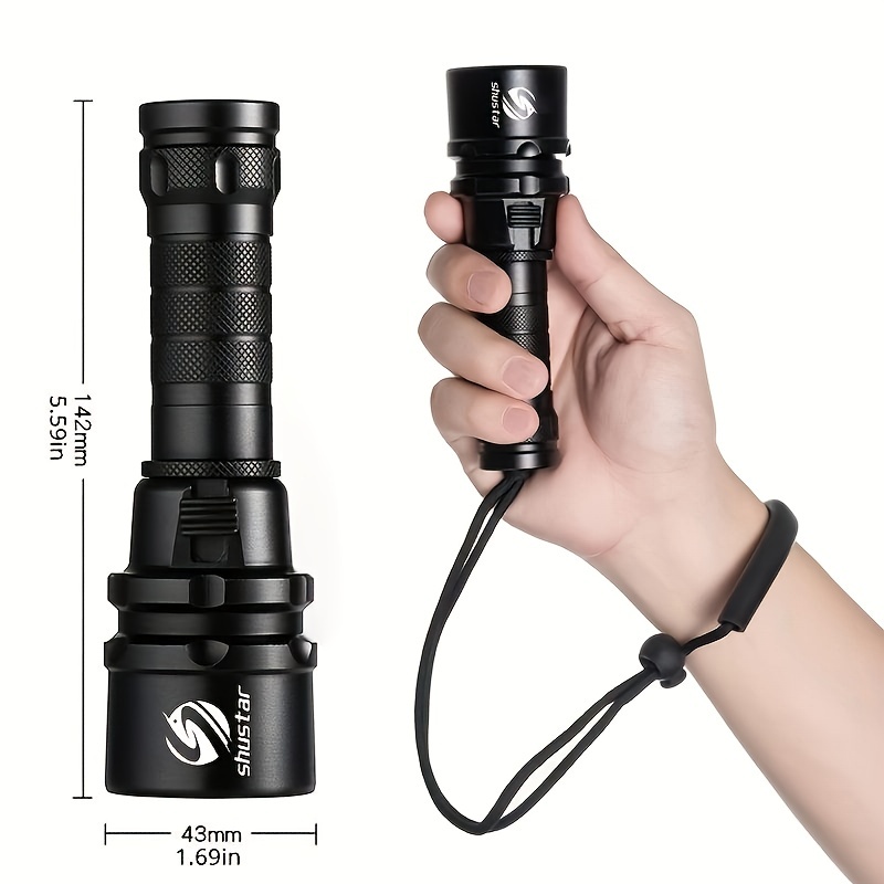 1pc Aluminum High Power Diving Flashlight Ip68 Waterproof Professional  Diving Light Powered 18650 Battery Hand Rope, High-quality & Affordable