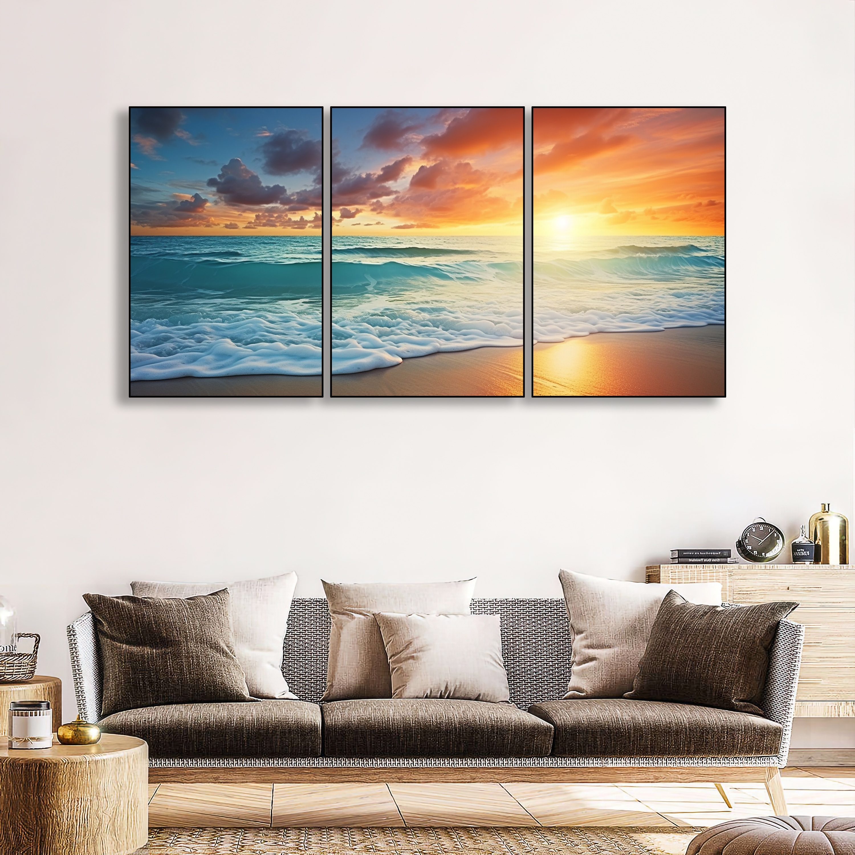 Lienzo grande para pared, decoración de playa, olas de cielo azul, paisaje  marino, mar. Impresiones en lienzo para sala de estar, dormitorio, baño