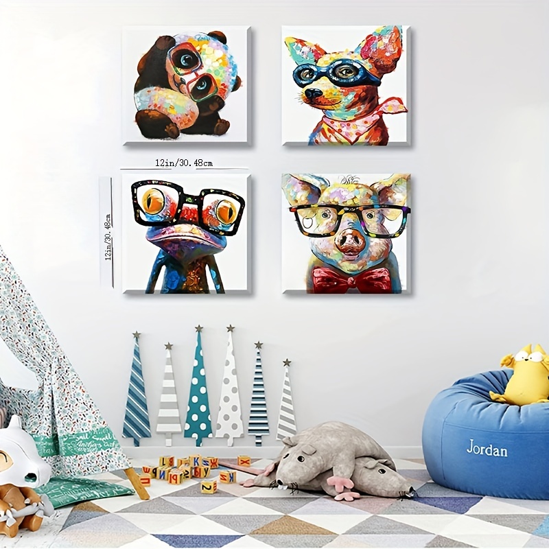 Cute Frog Wall Art Canvas Paintings Colorful Funny Frog with Glasses  Pictures, Abstract Animals Canvas Wall Art Posters Prints for Bedroom  Living Room