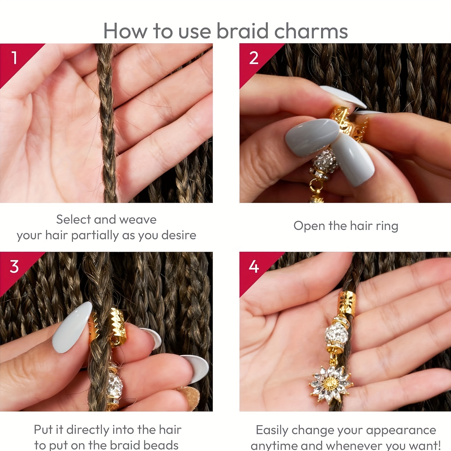 238Pcs Hair Jewelry Braid Rings Cuff Decor Pendants Dreadlocks