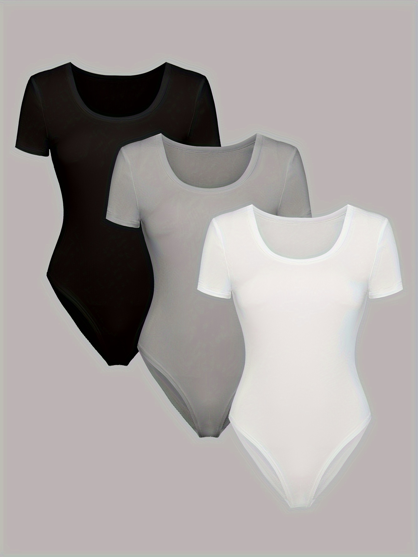 Women's Bodysuit Solid Ribbed Round Neck Short Sleeve Slim - Temu