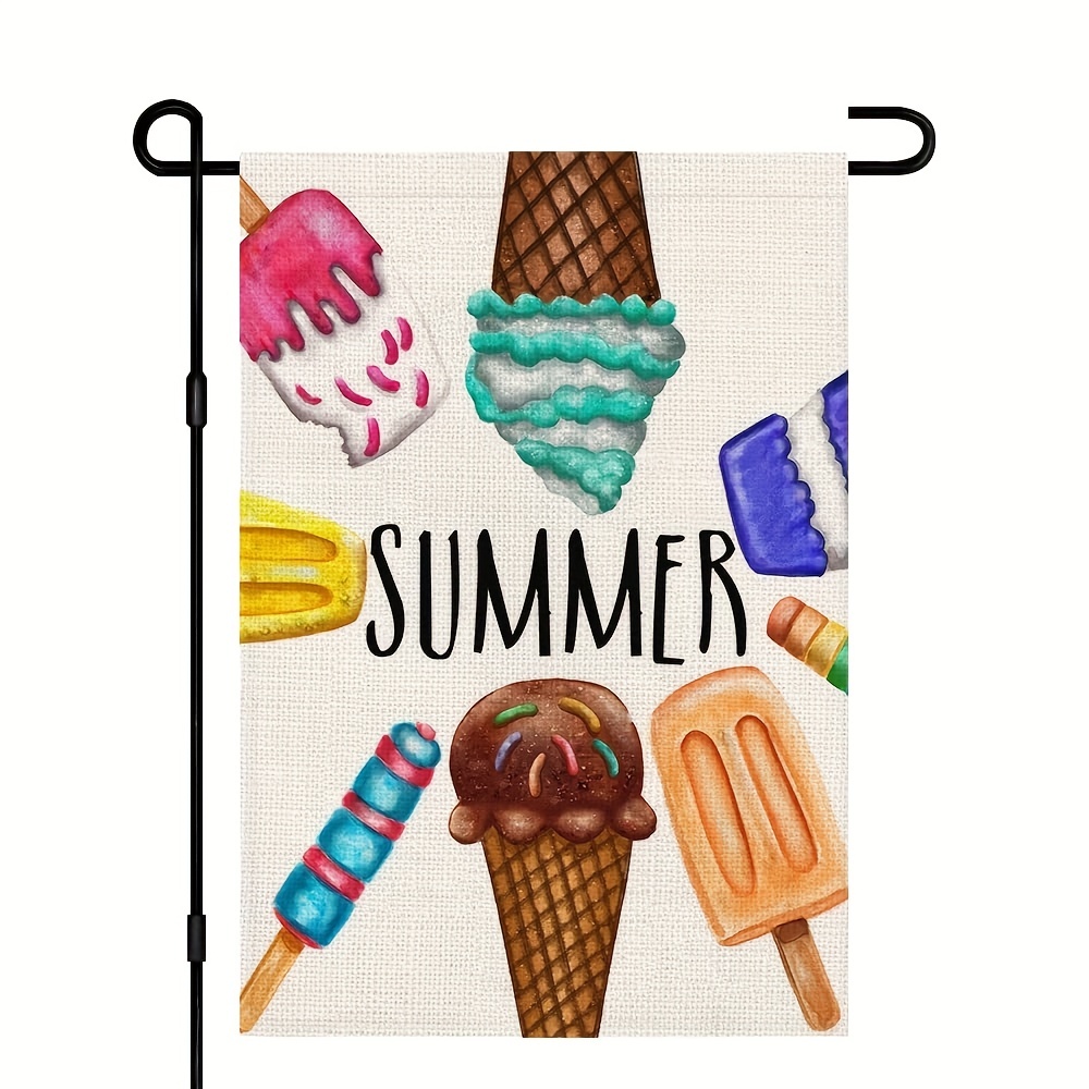 Summer Ice Cream Garden Flag 12x18 Inch Double Sided Seasonal Sign Outside Decor Yard Burlap Small Flags details 1