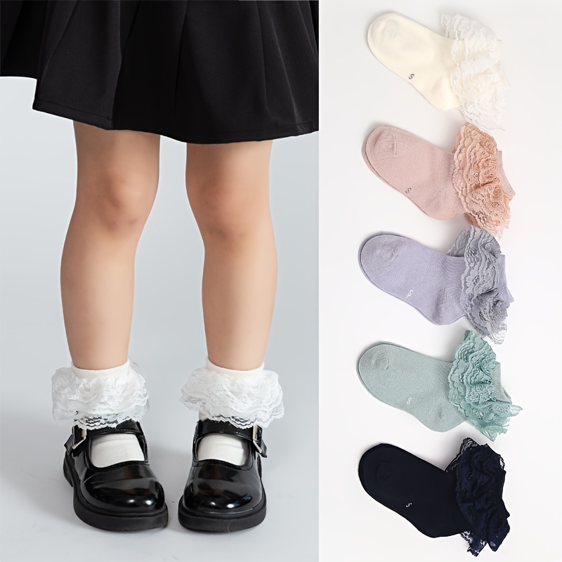 1pair Girls' Black Dance Socks, Suitable For Students And Daily