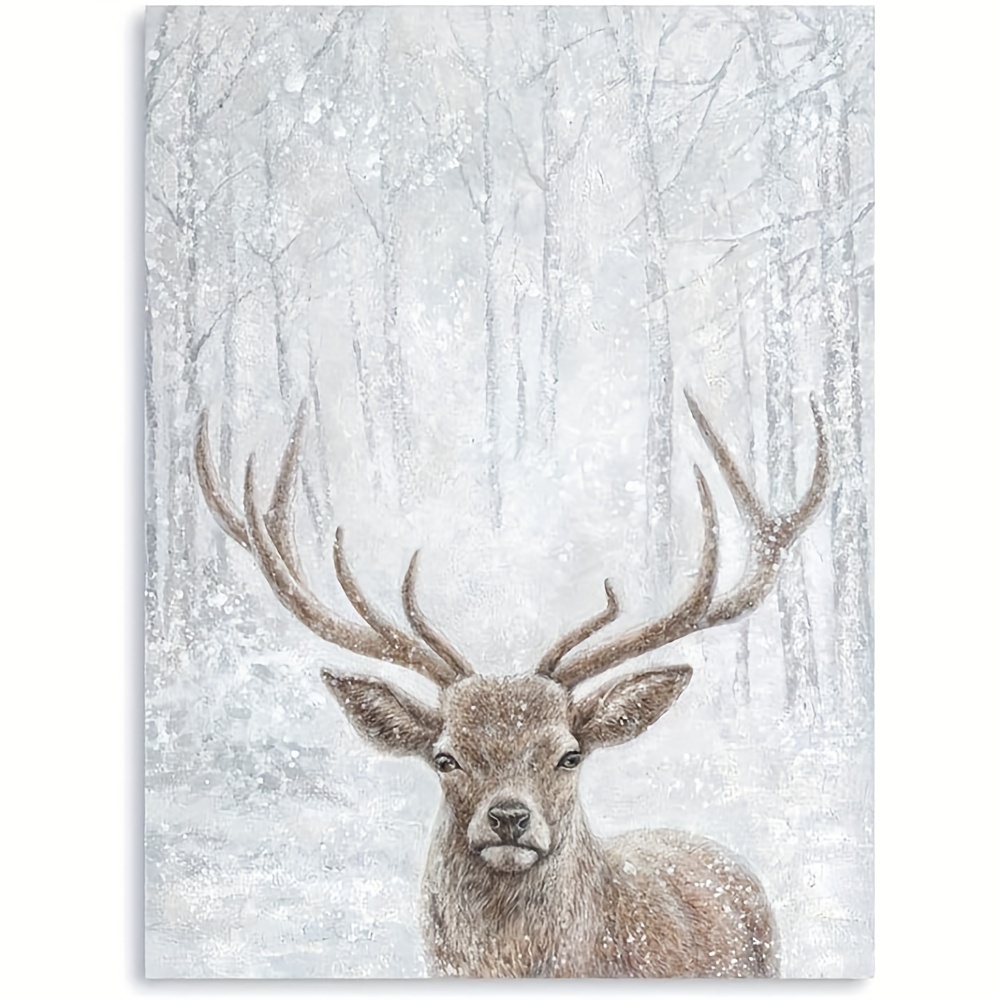  Deer in the Snow Unframed Oil Painting on Canvas Art - Winter  Snow Art Poster Modern Wall, Home Office Decor Gift (12x18inch): Posters &  Prints