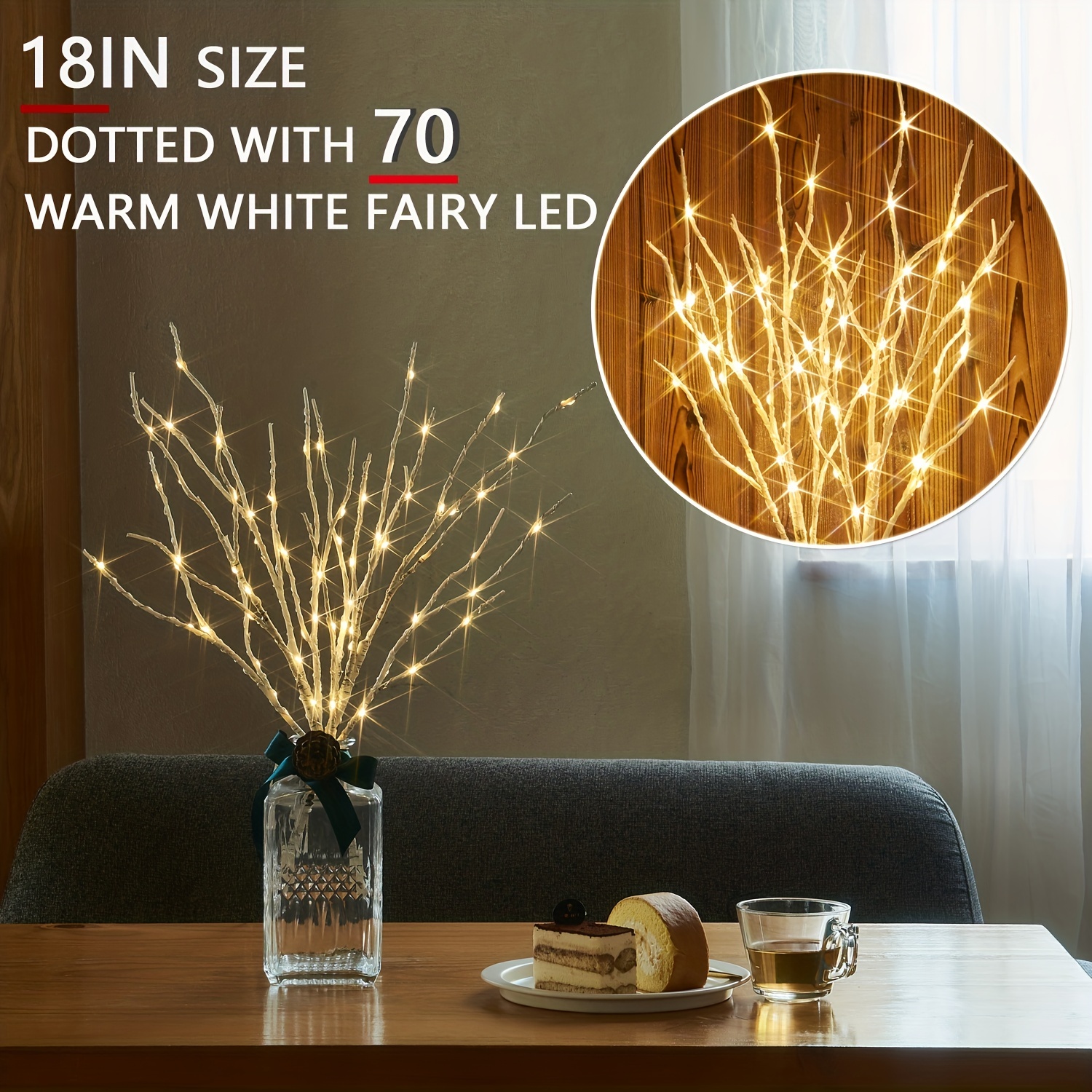 Lighted Birch Branches 70 White Willow Led With Timer - Temu